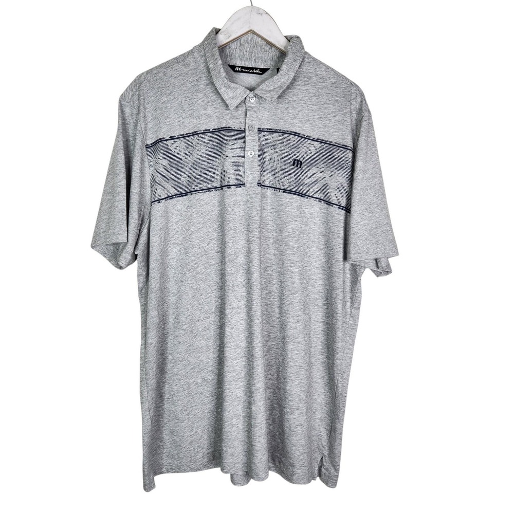 TRAVIS MATHEW Polo Shirt Mens 2XL Gray Palm‎ Stripe Performance Golf Peru Casual